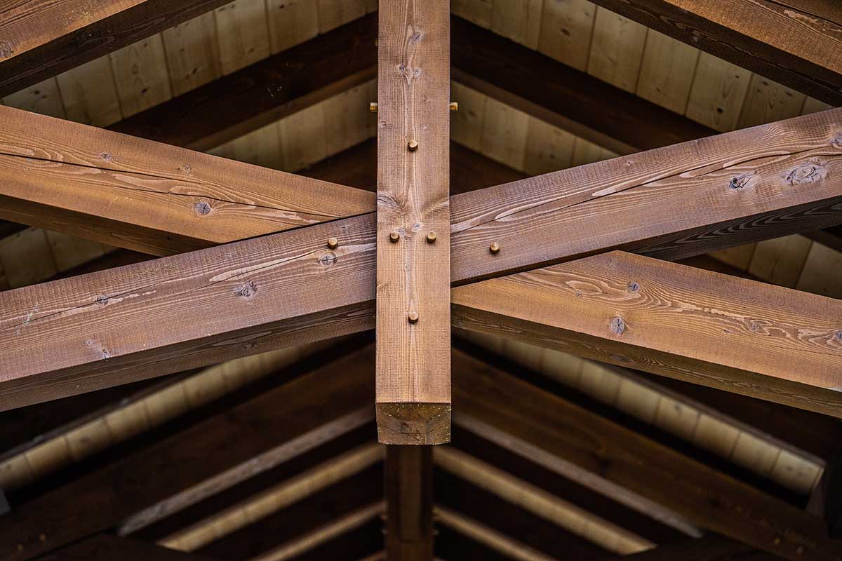 Exposed timber framing and trusses, Smith Timber Works craftsmanship.