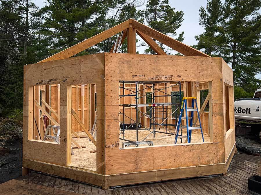 Smith Timber Works prefabricated wall panels and timber roof framing in British Columbia.