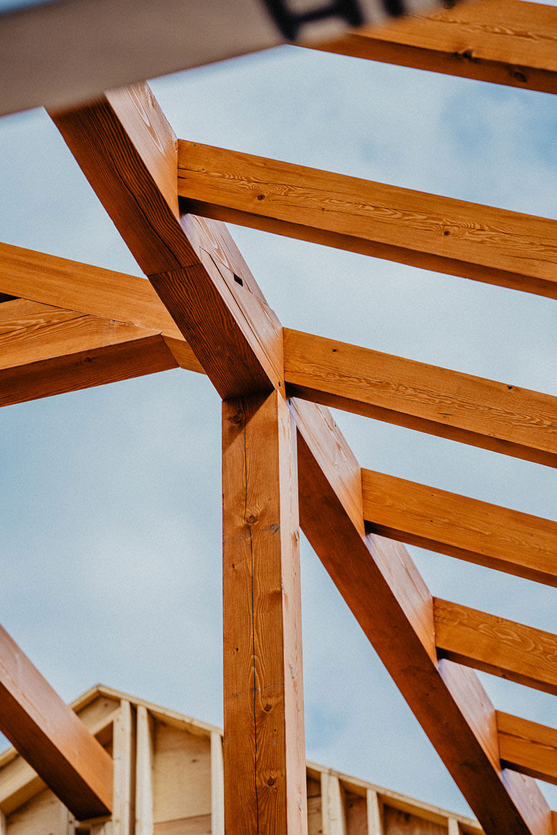 Close-up of timber framing detail by Smith Timber Works, British Columbia.