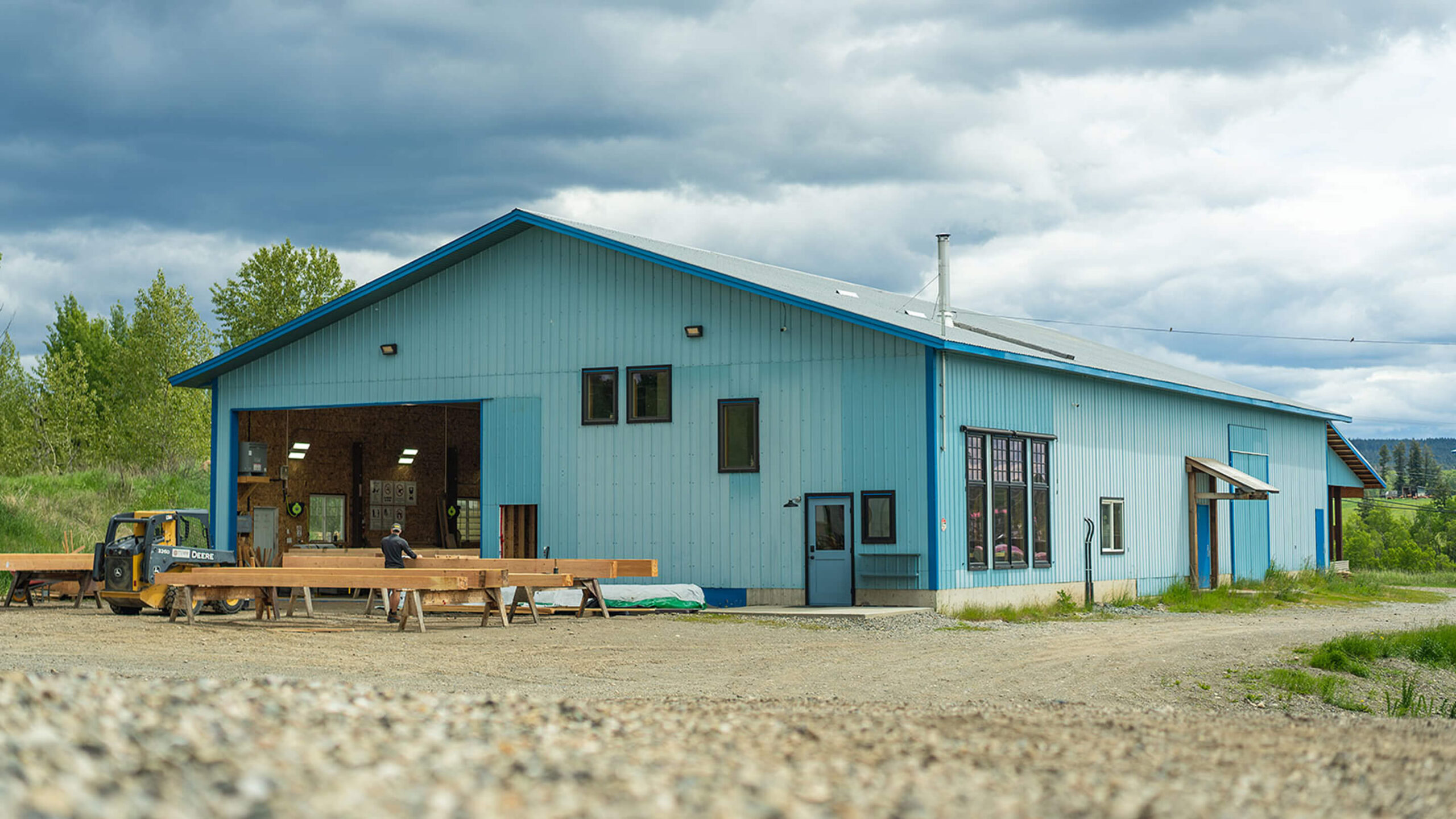 Exterior of Smith Timber Works’ fabrication facility in British Columbia, where custom timber components are designed and built.