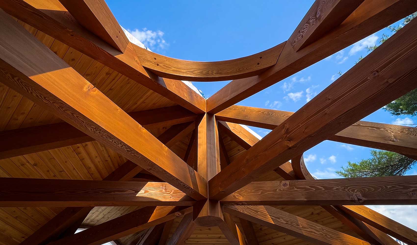 Innovative timber frame roof structure by Smith Timber Works, British Columbia.