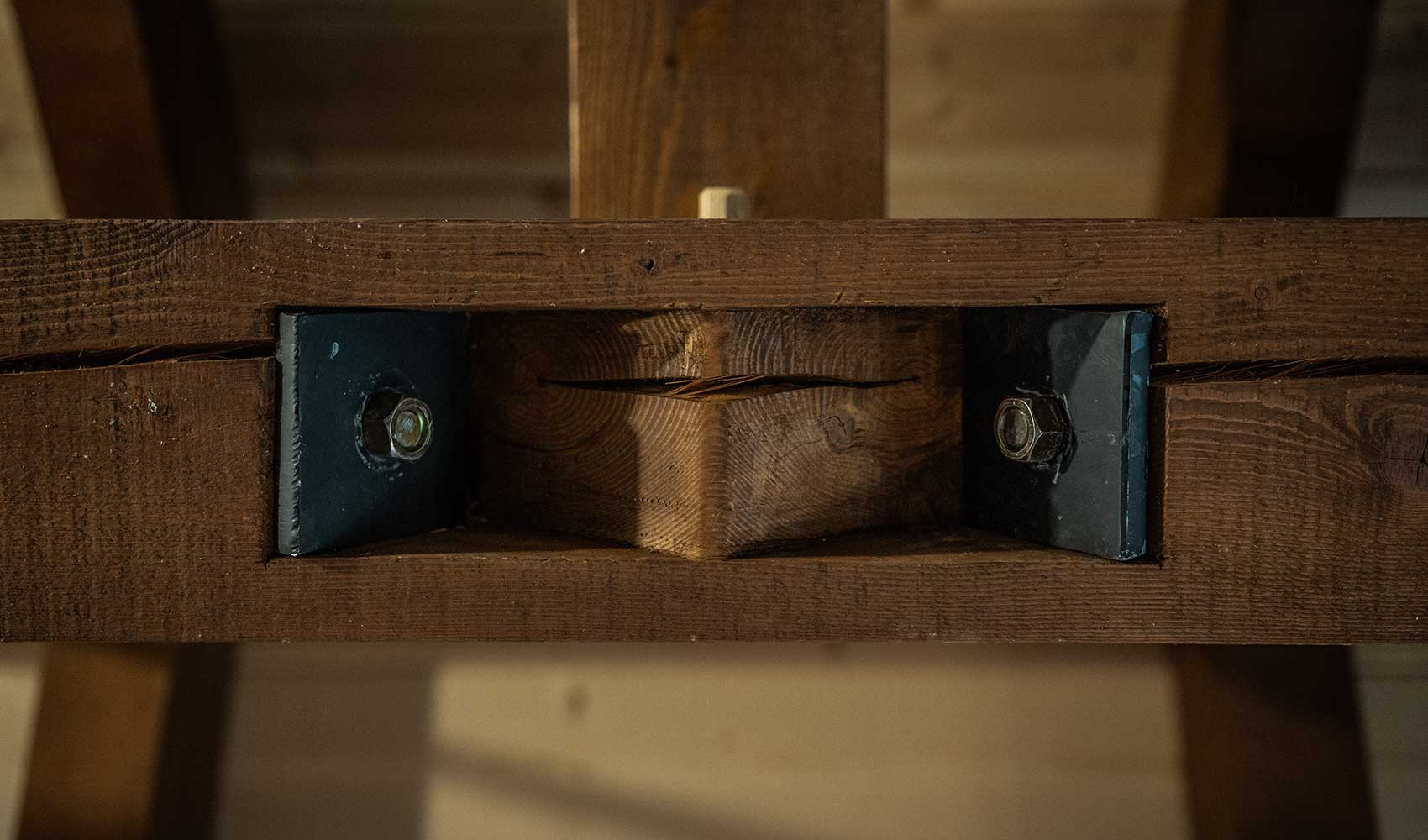 Robust timber connection detail by Smith Timber Works, Canadian craftsmanship.