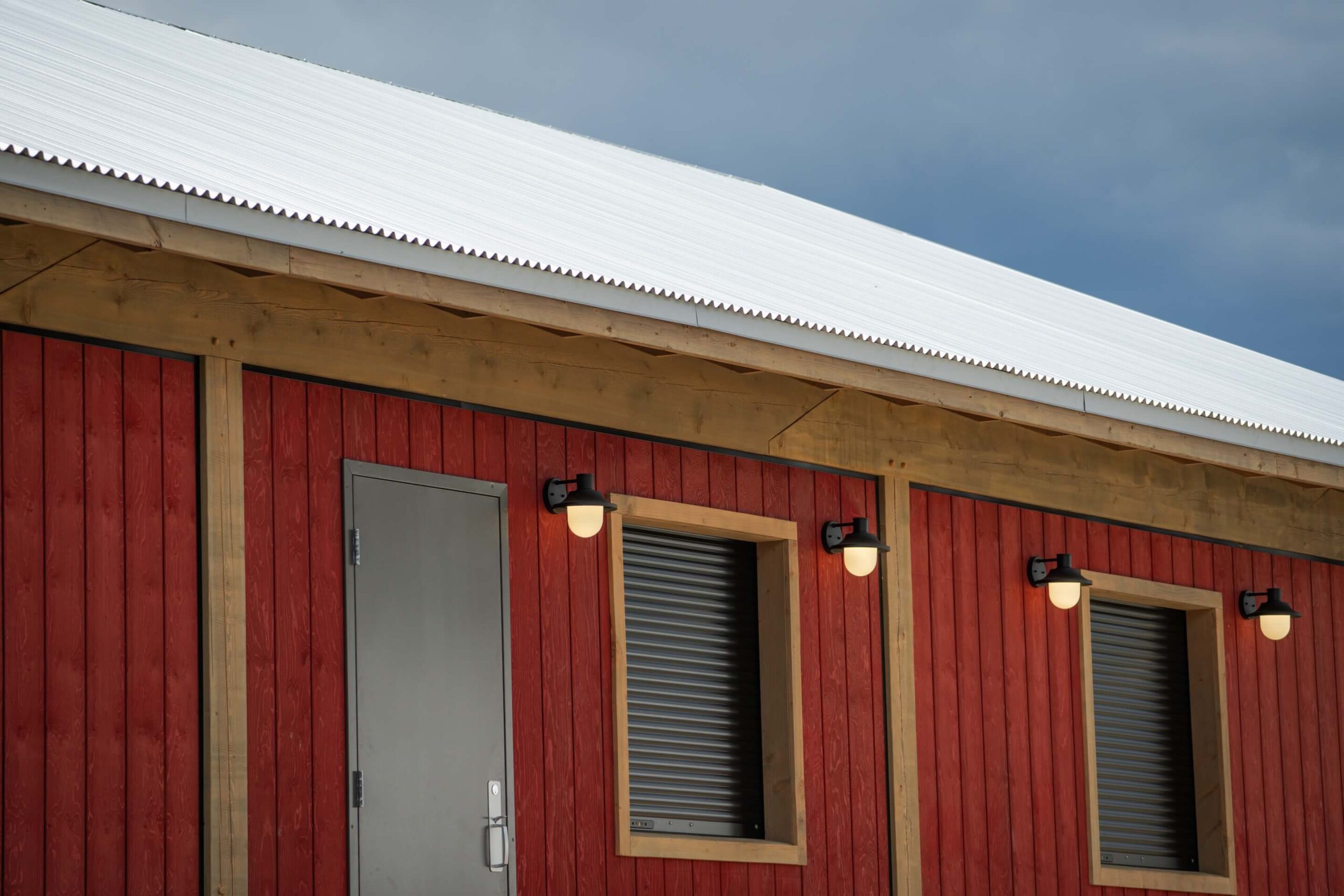 Sliding shutters and door access for canteen/kitchen area.